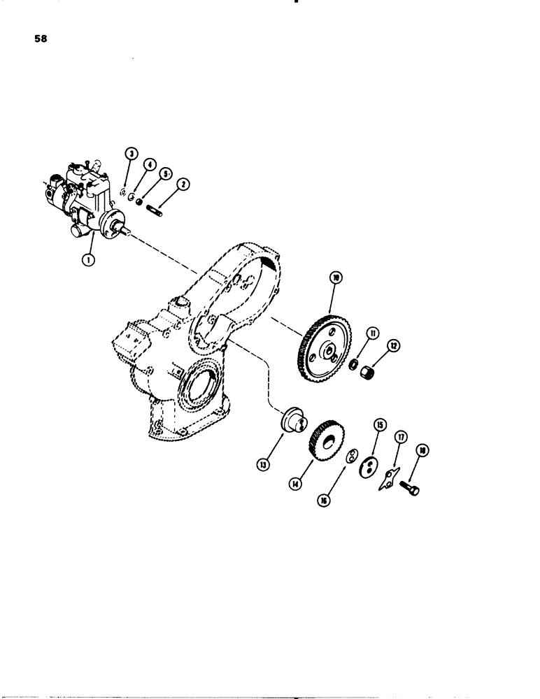 Схема запчастей Case 580C - (058) - INJECTION PUMP DRIVE, 207 DIESEL ENGINE (03) - FUEL SYSTEM