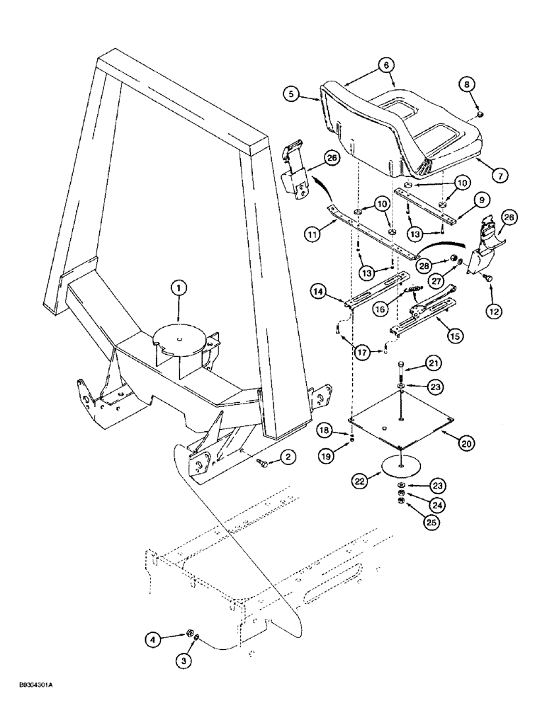 Схема запчастей Case 560 - (9-008) - ROLL OVER PROTECTIVE STRUCTURE, OPERATORS SEAT AND MOUNTING (09) - CHASSIS/ATTACHMENTS