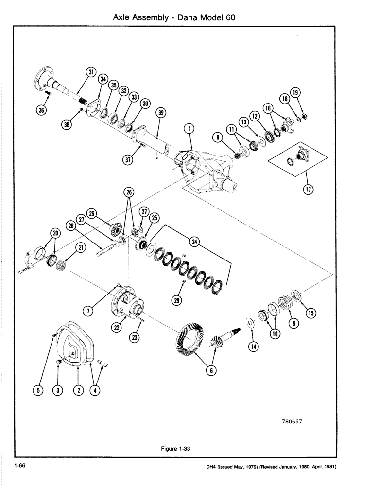 Схема запчастей Case DH4 - (1-66) - AXLE ASSEMBLY - DANA MODEL 60 (23) - FOUR WHEEL DRIVE SYSTEM