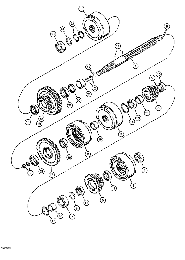 Схема запчастей Case 1150G - (6-018) - TRANSMISSION ASSEMBLY, LEFT-HAND AND RIGHT-HAND CLUTCH SHAFTS (03) - TRANSMISSION