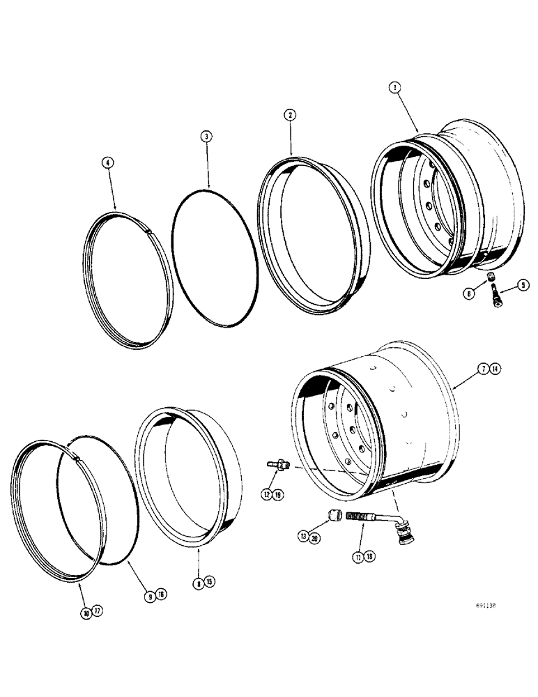 Схема запчастей Case W10B - (194) - DRIVE WHEELS, USED ON MODELS WITH 13.00 X 24 AND 14.00 X 24 TIRES (06) - POWER TRAIN