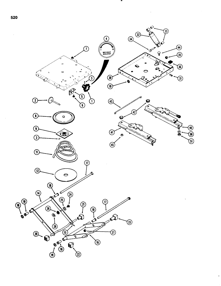 Схема запчастей Case IH 1070 - (0520) - SEAT, VINYL, WITHOUT SWIVEL, 1ST USED TRACTOR SERIAL NUMBER 8802110 (09) - CHASSIS/ATTACHMENTS