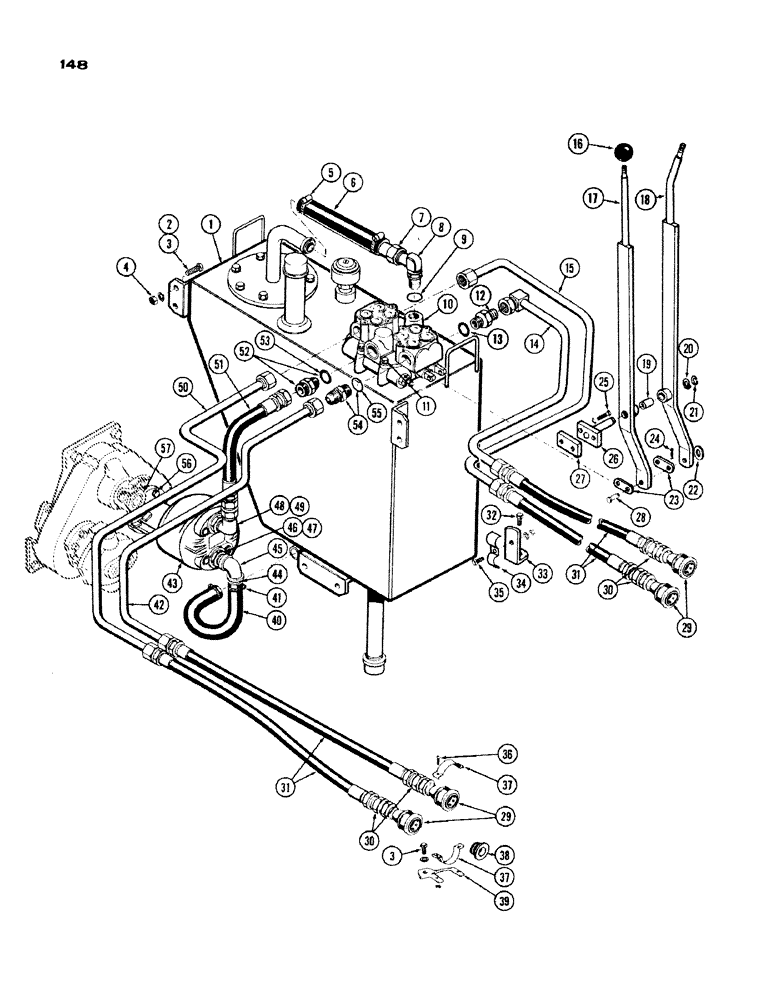 Схема запчастей Case IH 1200 - (148) - REMOTE HYDRAULIC CIRCUIT AND CONTROLS, USED PRIOR TO TRACTOR SERIAL NUMBER 9806321 (08) - HYDRAULICS