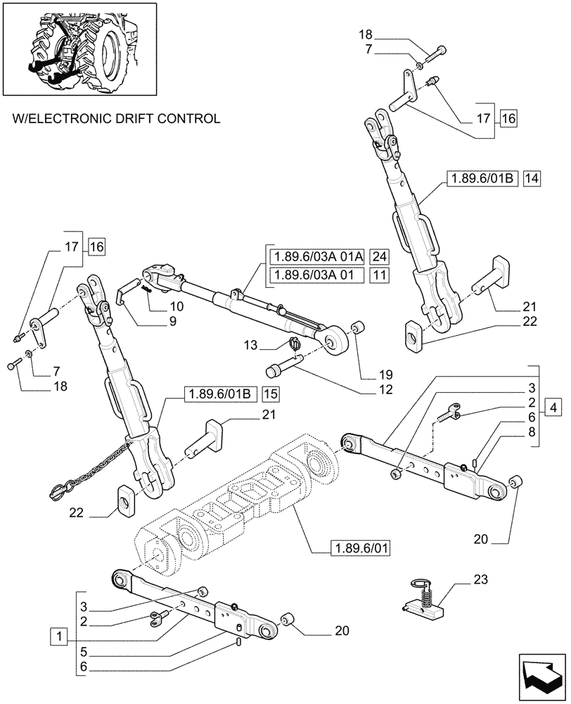 Схема запчастей Case IH MAXXUM 100 - (1.89.6/03) - CAT.2/3 FLEXIBLE LINKS FOR EDC AND SPS (VAR.331920) (09) - IMPLEMENT LIFT