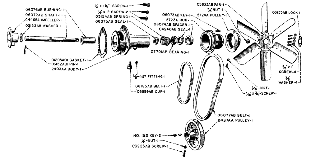 Схема запчастей Case IH LA-SERIES - (021) - FAN AND WATER PUMP BODY NO. 5722A (02) - ENGINE