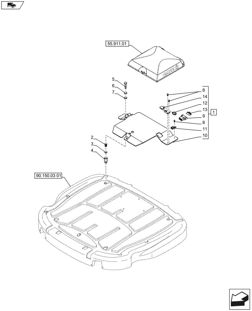 Схема запчастей Case IH PUMA 185 - (90.150.04[01]) - AUTOGUIDANCE SYSTEM READY - RECEIVER SUPPORT (VAR.743330-743332 / 743609; VAR.743331-743348 / 743610) - C7409 (90) - PLATFORM, CAB, BODYWORK AND DECALS