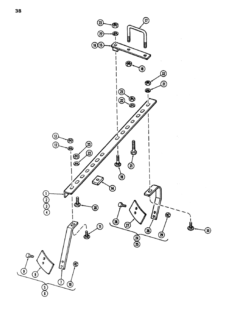 Схема запчастей Case IH K23B - (38) - SCRAPER BARS AND SCRAPERS, WING GANG 