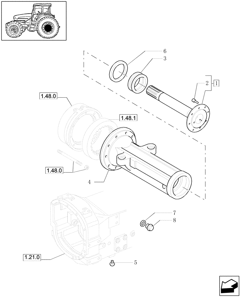 Схема запчастей Case IH JX1090U - (1.48.1/03) - (VAR.422) VERSION FOR JAPAN - FWD SHAFT - SIDE REDUCTION GEAR BOX, SHAFT (05) - REAR AXLE
