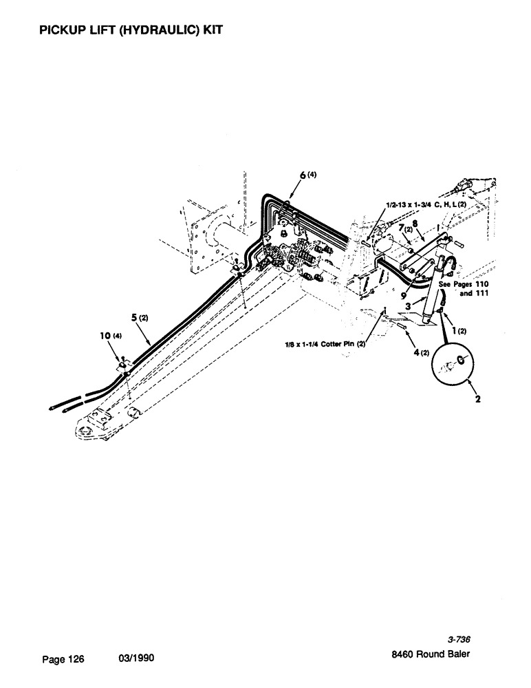 Схема запчастей Case IH 8460 - (126) - PICKUP LIFT, HYDRAULIC, KIT Pickup