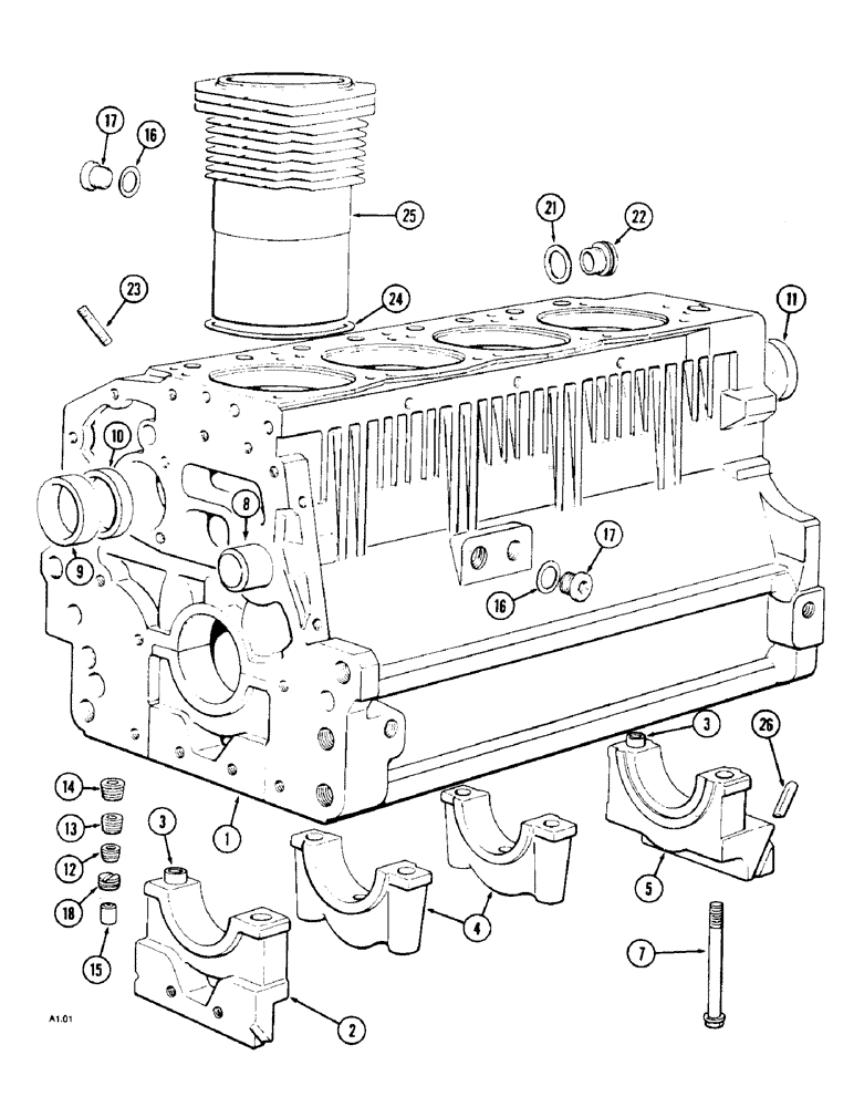 Схема запчастей Case IH 2140 - (2-34[A]) - CYLINDER BLOCK AND RELATED PARTS (4 CYL), 2140 (02) - ENGINE
