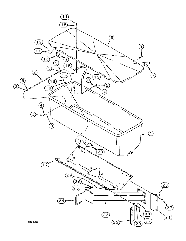 Схема запчастей Case IH 6100 - (9-30) - DRY FERTILIZER HOPPER AND MOUNTING, 3 OUTLET HOPPER, USED WITH 6 ROW & 8 ROW COULTER FRAMES (09) - CHASSIS/ATTACHMENTS