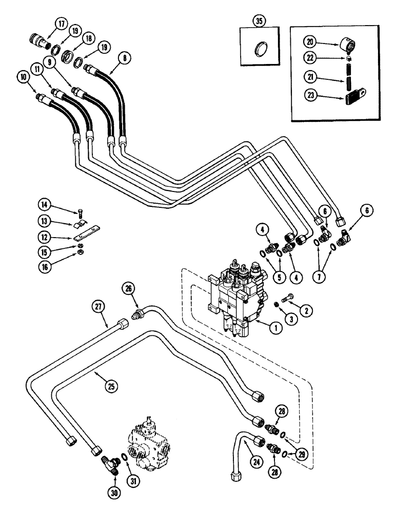 Схема запчастей Case IH 1896 - (8-282) - REMOTE HYDRAULICS, VALVE, HOSES AND COUPLINGS, TWO CIRCUIT SYSTEM WITH LOAD CHECK (08) - HYDRAULICS