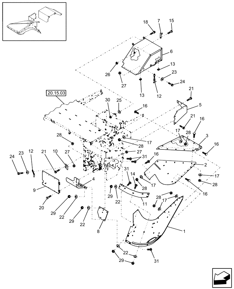 Схема запчастей Case IH RD132 - (20.08.05) - SHIELDING, RIGHT SIDE (00) - COMPLETE MACHINE