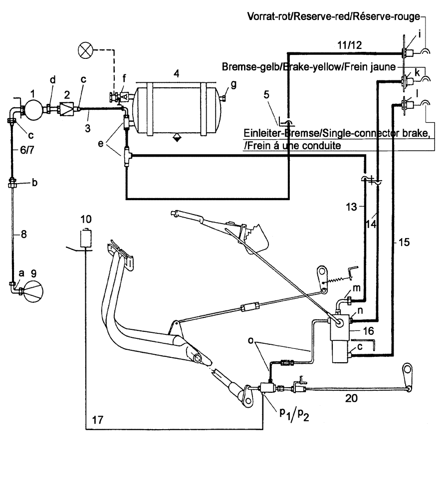 Схема запчастей Case IH C55 - (07-10[01]) - PIPING DIAGRAM FOR COMBINED ONE-LINE AND TWO-LINES BRAKE SYSTEM (07) - BRAKES