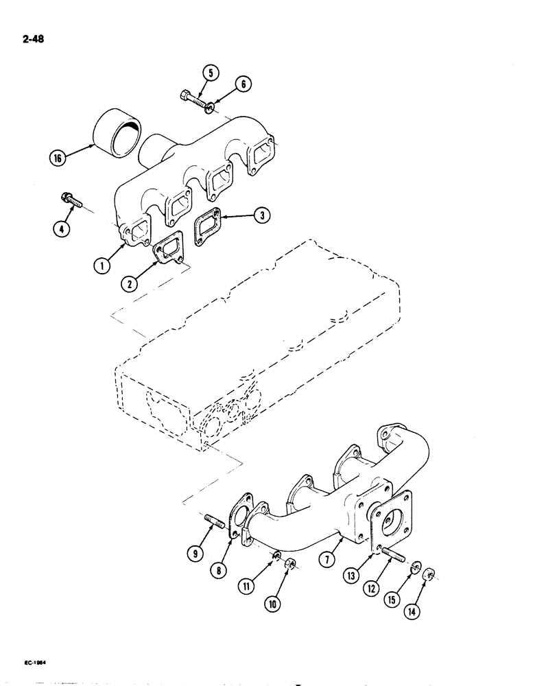 Схема запчастей Case IH 1825 - (2-48) - INTAKE MANIFOLD AND EXHAUST MANIFOLD, DIESEL MODELS (02) - ENGINE