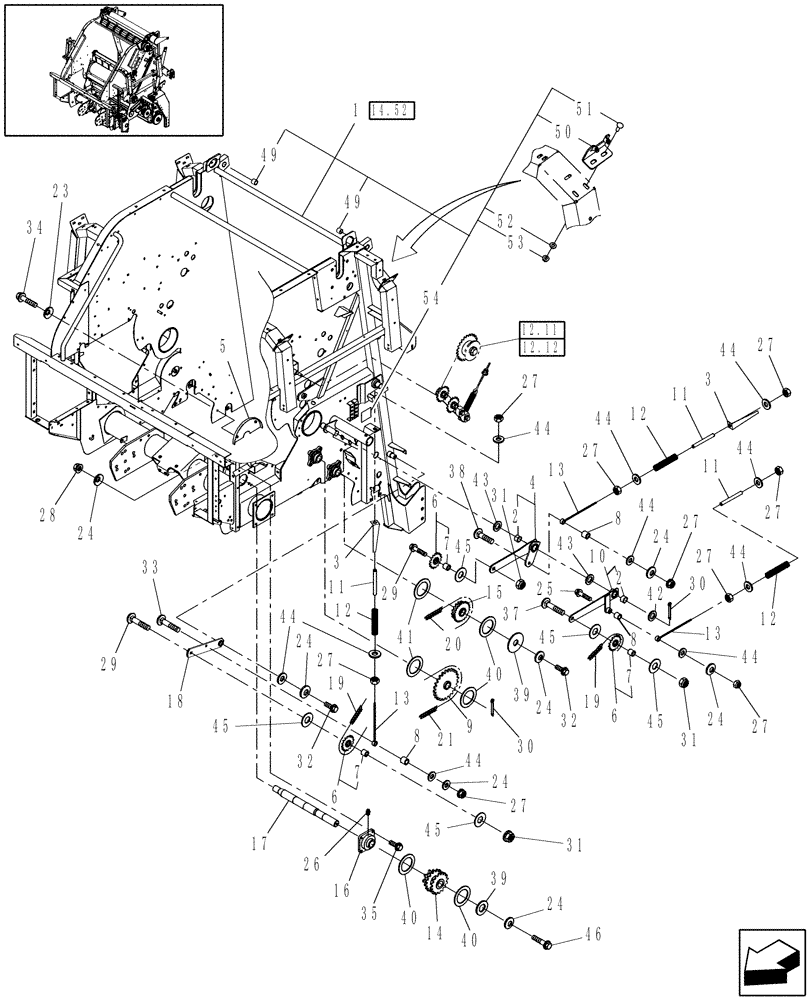 Схема запчастей Case IH RBX452 - (12.17) - MAIN FRAME & DRIVE, LH, STUFFER FEEDER (12) - MAIN FRAME