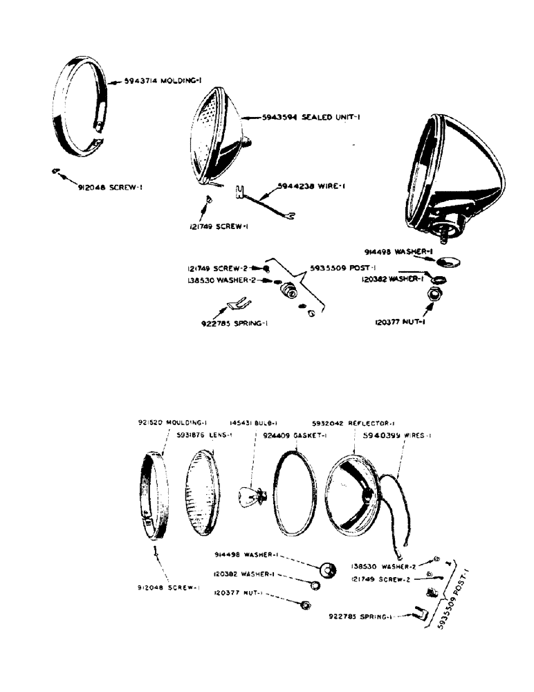Схема запчастей Case IH DV-SERIES - (036) - PARTS FOR O9642AB AND O9668AB, SEALED BEAM HEAD LAMPS, PARTS (04) - ELECTRICAL SYSTEMS
