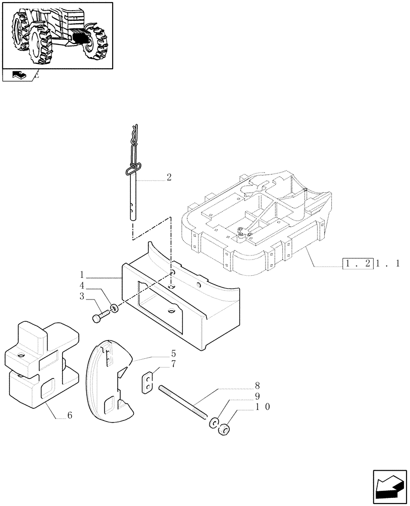 Схема запчастей Case IH FARMALL 90 - (1.44.0/01) - FRONT SUPPORT AND WEIGHTS WITH HOOK (VAR.335240-335241-335242-335933) (04) - FRONT AXLE & STEERING