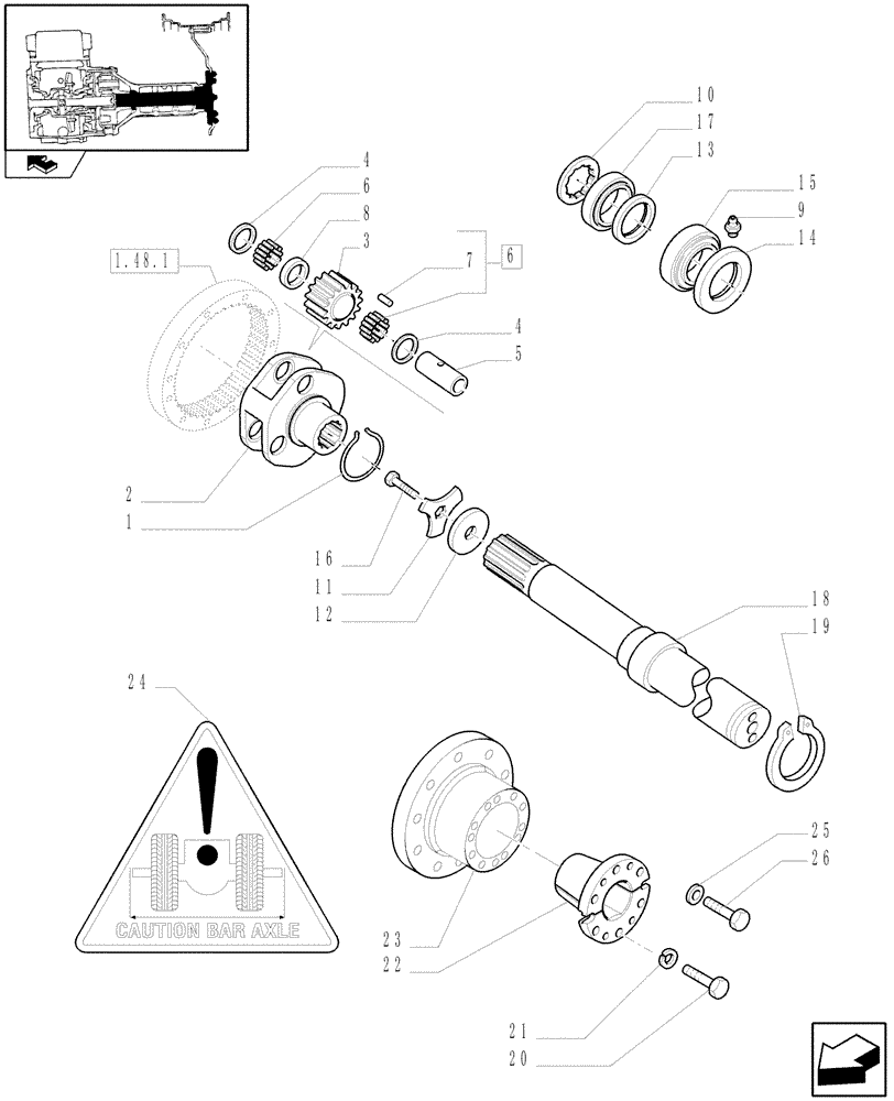 Схема запчастей Case IH PUMA 165 - (1.48.1/02) - (VAR.431-431/1-437-437/1) BAR AXLE 98" AND 112" FINAL DRIVE, GEARS AND SHAFTS (05) - REAR AXLE