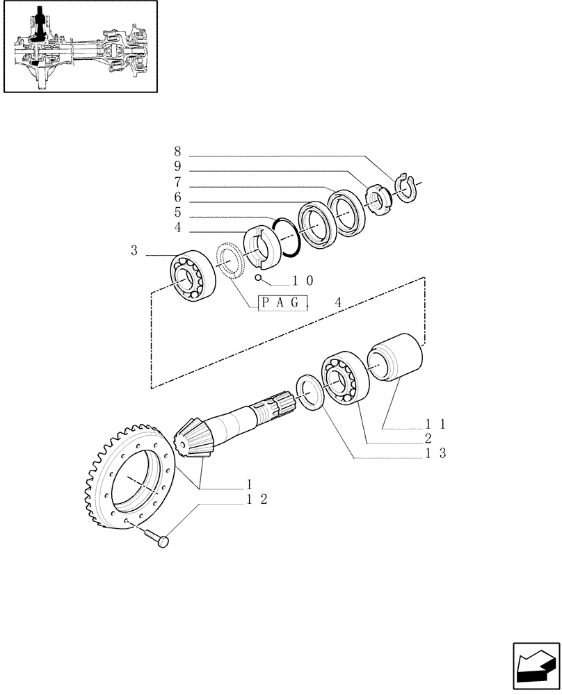 Схема запчастей Case IH MXM155 - (1.40.0/06[03]) - 4WD FRONT AXLE - BEVEL GEAR PAIR (04) - FRONT AXLE & STEERING