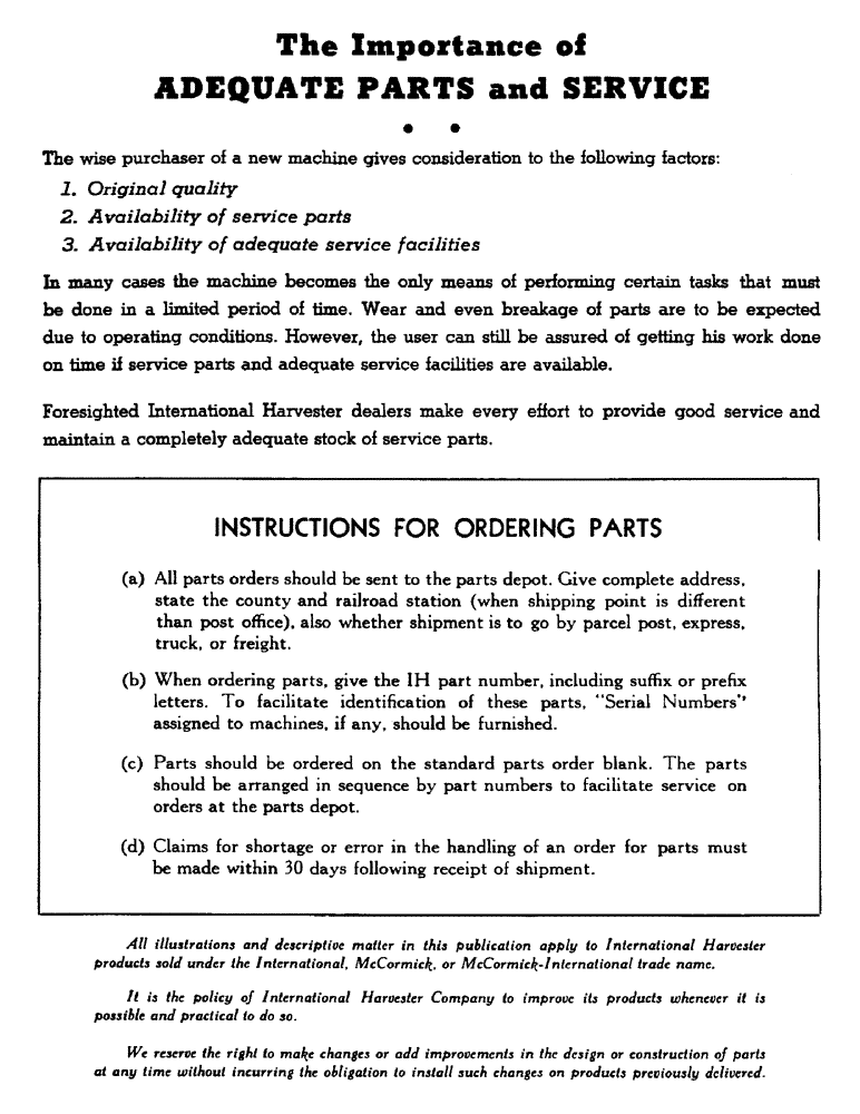 Схема запчастей Case IH U-F25 - THE IMPORTANCE OF ADEQUATE PARTS AND SERVICE 