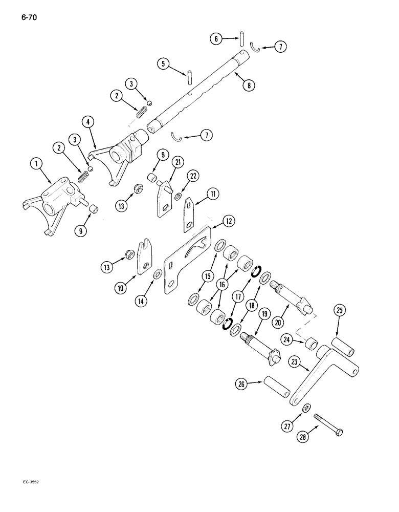 Схема запчастей Case IH 995 - (6-070) - TRANSMISSION RANGE SHIFT CONTROL, INTERNAL, WITHOUT FORWARD AND REVERSE ATTACHMENT (06) - POWER TRAIN