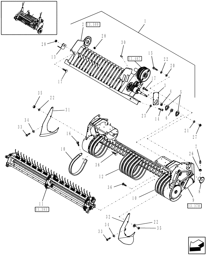 Схема запчастей Case IH RBX453 - (13.334) - 1.8M DUAL CAM WIDE PICKUP & STUFFER FEEDER, NORTH AMERICA (Jan 4 2007 8:58AM) (13) - FEEDER