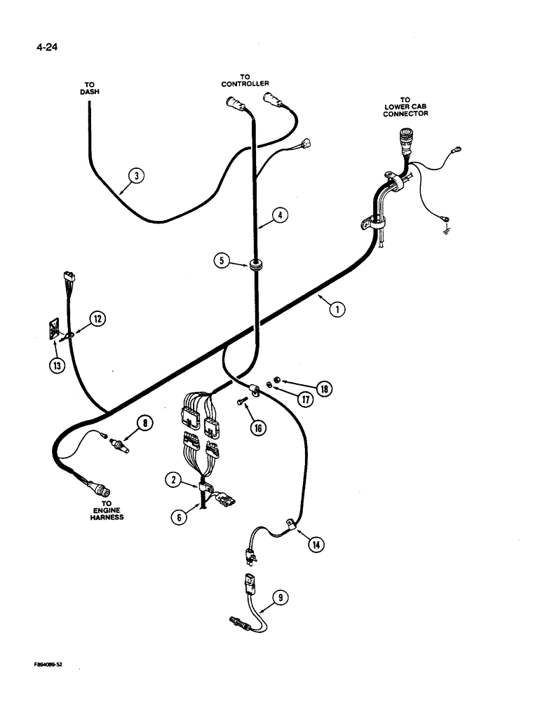 Схема запчастей Case IH 9270 - (4-024) - TRANSMISSION HARNESS POWER SHIFT TRANSMISSION PRIOR TO P.I.N. JCB0028400 (04) - ELECTRICAL SYSTEMS