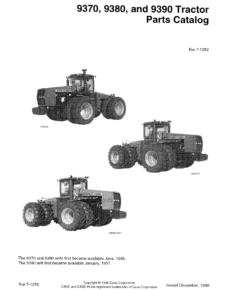Схема запчастей Case IH 9380 - (1-01) - 9370, 9380 AND 9390 TRACTOR (00) - PICTORIAL INDEX
