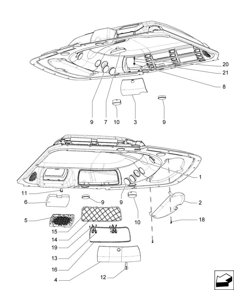 Схема запчастей Case IH A8000 - (90.150.BG[04]) - ROOF ASSY (90) - PLATFORM, CAB, BODYWORK AND DECALS