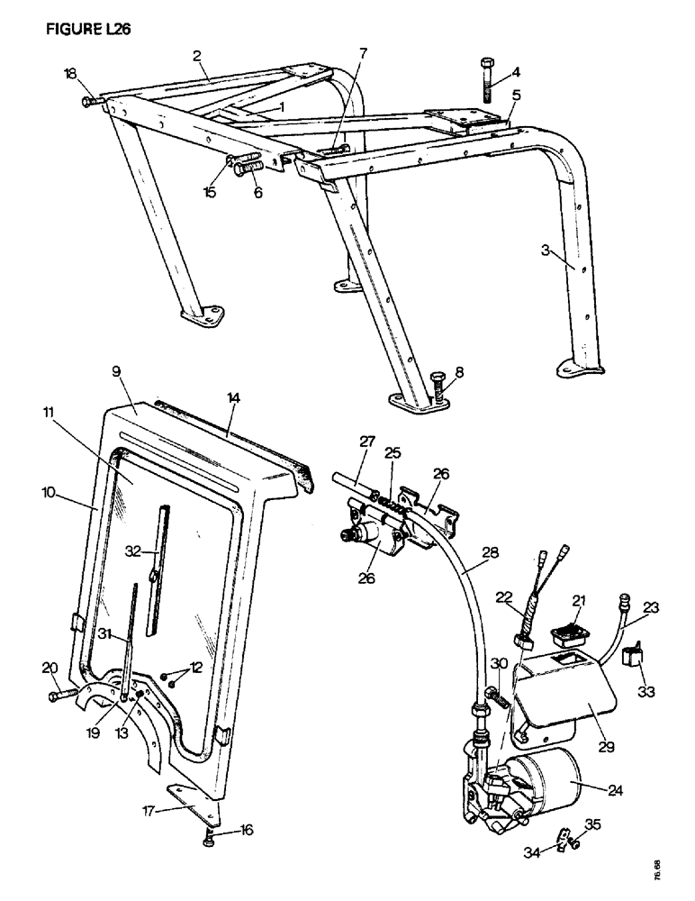 Схема запчастей Case IH 1412 - (L26-1) - CHASSIS, BONNET, FENDERS, SAFETY FRAME AND CAB, DB WEATHERFRAME AND WINDSCREEN 1410, 1412 (12) - CHASSIS