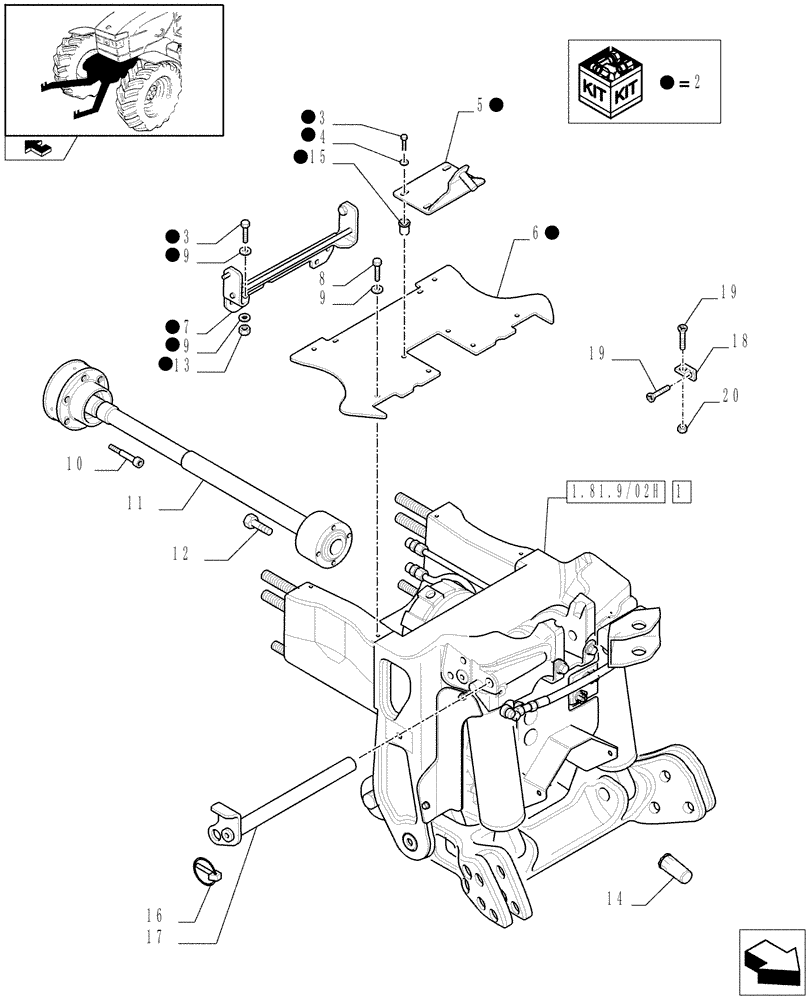 Схема запчастей Case IH PUMA 195 - (1.81.9/02[01B]) - (VAR.089) FRONT HPL WITH PTO, LESS AUX. COUPLERS - LIFTER - D6897 (07) - HYDRAULIC SYSTEM