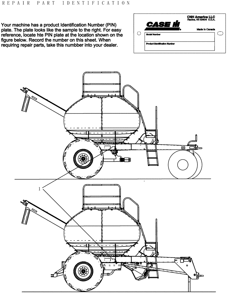 Схема запчастей Case IH 2280 - (00.05.01) - PIN IDENTIFICATION NUMBER PLATE LOCATIONS (2 TANK) (00) - GENERAL & PICTORIAL INDEX