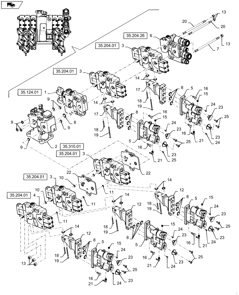 Схема запчастей Case IH MAGNUM 225 - (35.204.25) - REMOTE HYDRAULIC VALVE 5 STACK - ASN ZCRH01492 (35) - HYDRAULIC SYSTEMS