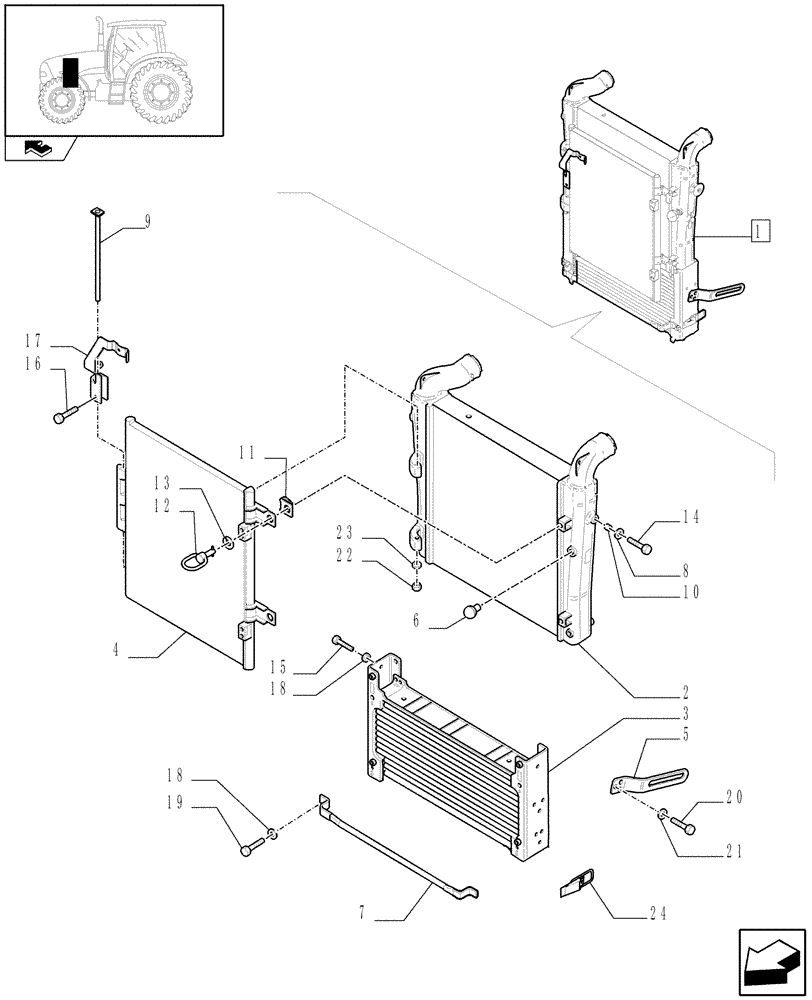 Схема запчастей Case IH PUMA 210 - (1.17.0/ C) - INTERCOOLER, TRANSM. OIL COOLER AND AIR CONDITIONING CONDENSER - BREAKDOWN - D7002 (02) - ENGINE EQUIPMENT