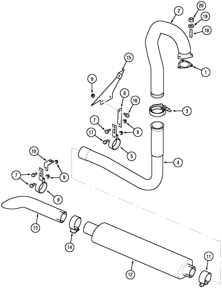 Схема запчастей Case IH C70 - (02-19) - UNDERSLUNG EXHAUST (02) - ENGINE