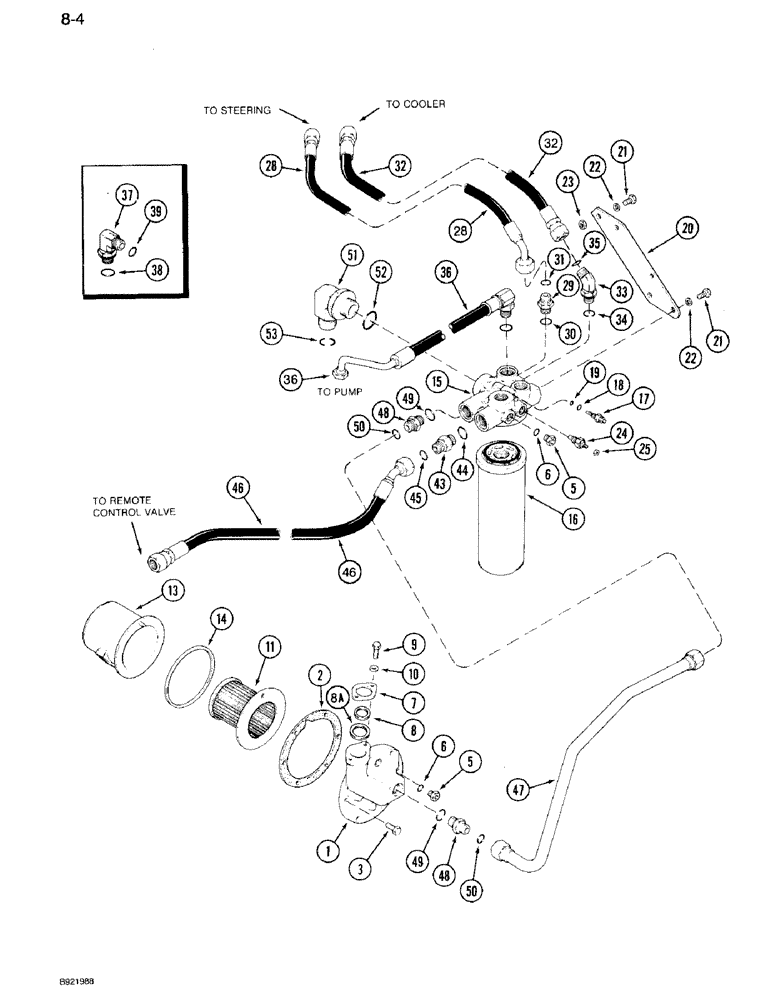Схема запчастей Case IH 7120 - (8-04) - HYDRAULIC TRANSMISSION FILTER, TRANSMISSION SERIAL NUMBER AJB0044915 THROUGH AJB0055385 (08) - HYDRAULICS