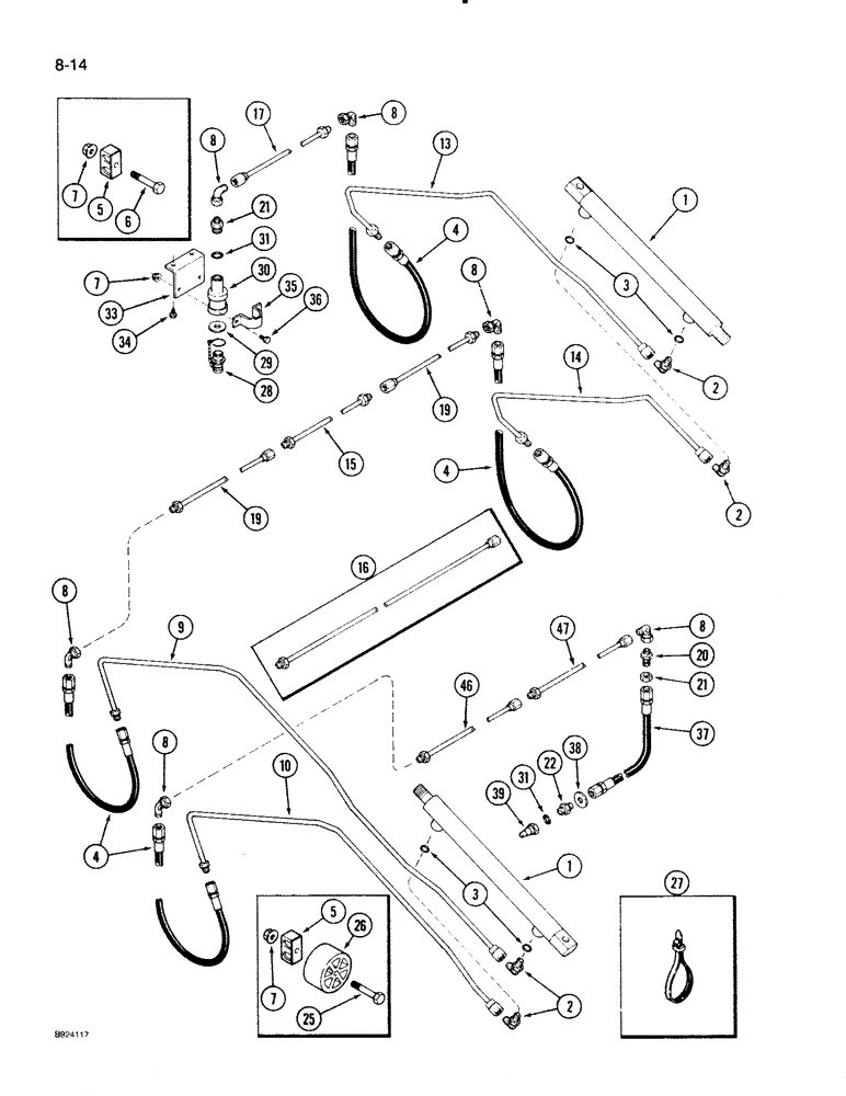 Схема запчастей Case IH 1020 - (8-14) - REEL FORE AND AFT ADJUSTMENT HYDRAULIC SYSTEM, 22-1/2, 25 AND 30 FOOT HEADER (35) - HYDRAULIC SYSTEMS