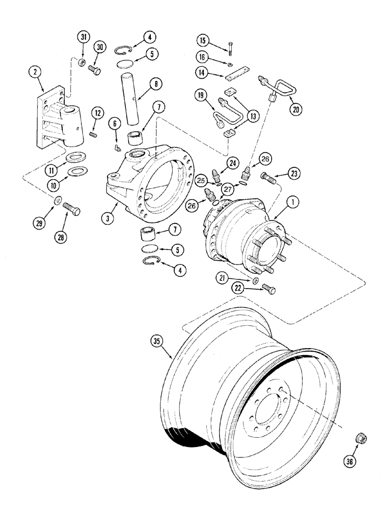 Схема запчастей Case IH 2344 - (05-20) - MOTOR, WHEEL - KING PIN, POWER GUIDE AXLE (04) - STEERING