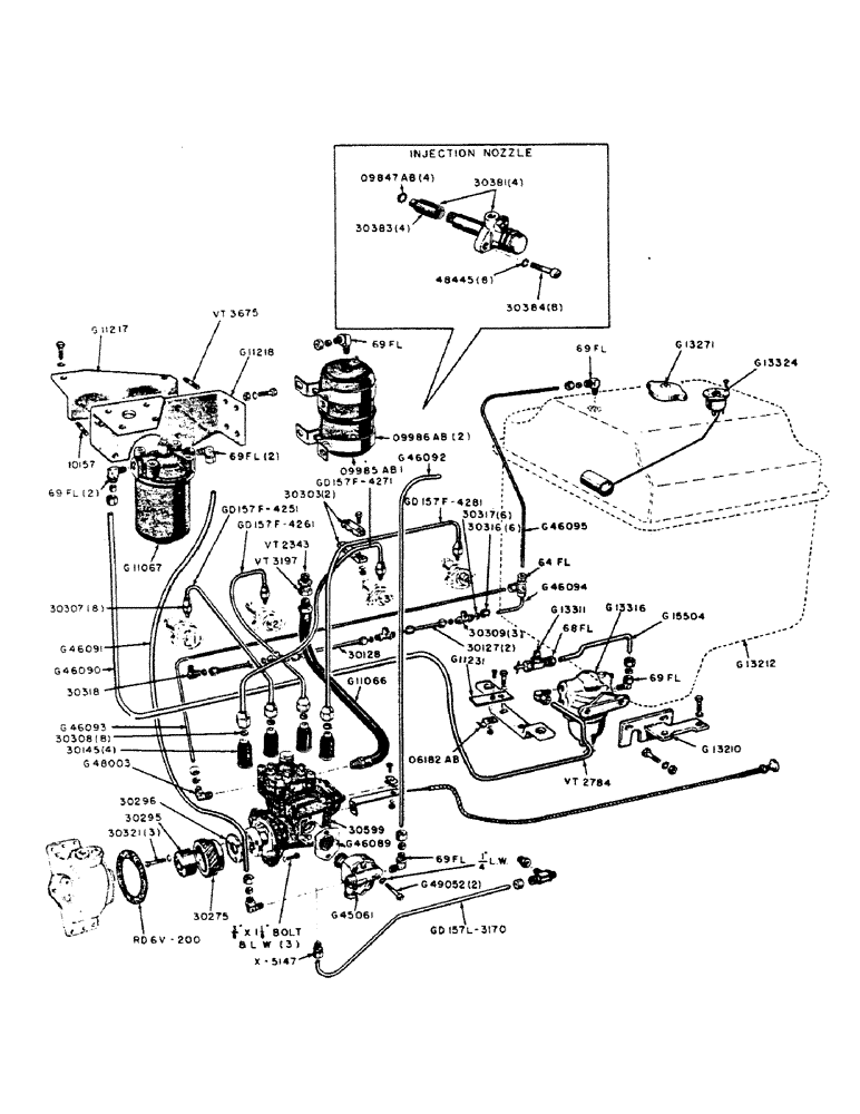 Схема запчастей Case IH 300B-SERIES - (058) - DIESEL ENGINE, FUEL SYSTEM, FUEL INJECTION PUMP, FUEL INJECTION TUBES AND NOZZLES (02) - ENGINE