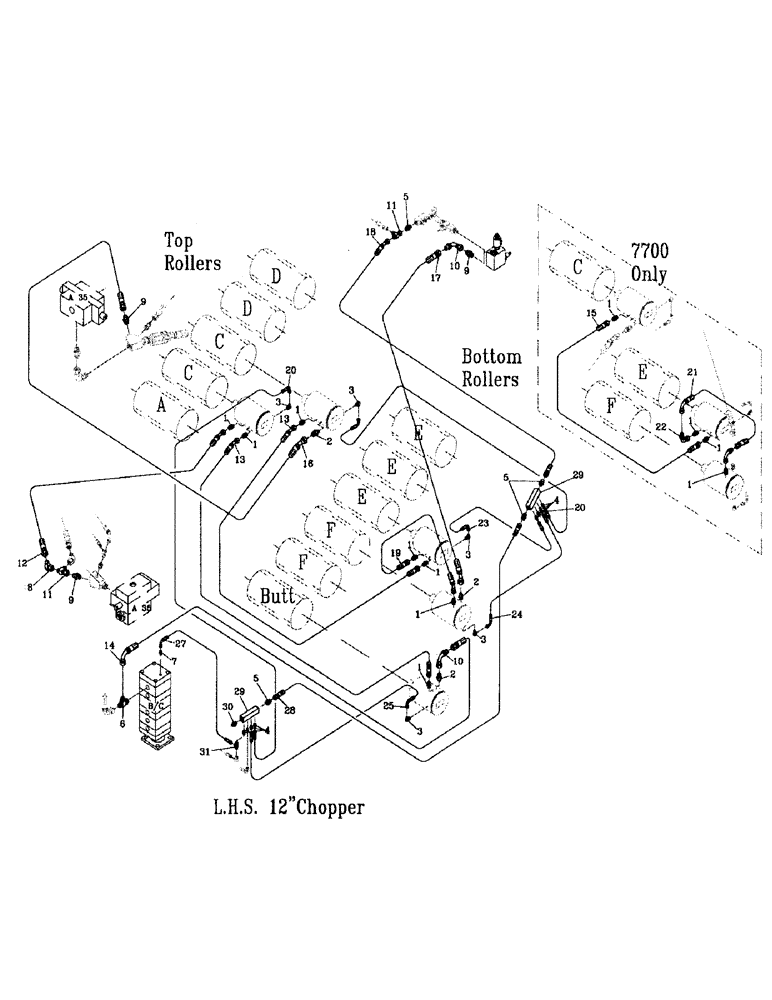 Схема запчастей Case IH 7000 - (B06-13) - HYDRAULIC CIRCUIT, ROLLERS, LEFT HAND, 12 INCH CHOP Hydraulic Components & Circuits