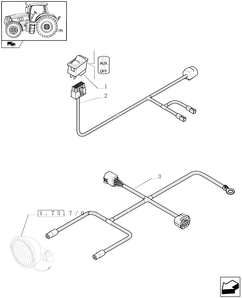 Схема запчастей Case IH MAXXUM 115 - (1.75.4/04) - GRABRAIL WORK LAMPS - HARNESS AND SWITCH (VAR.330661-331661) (06) - ELECTRICAL SYSTEMS
