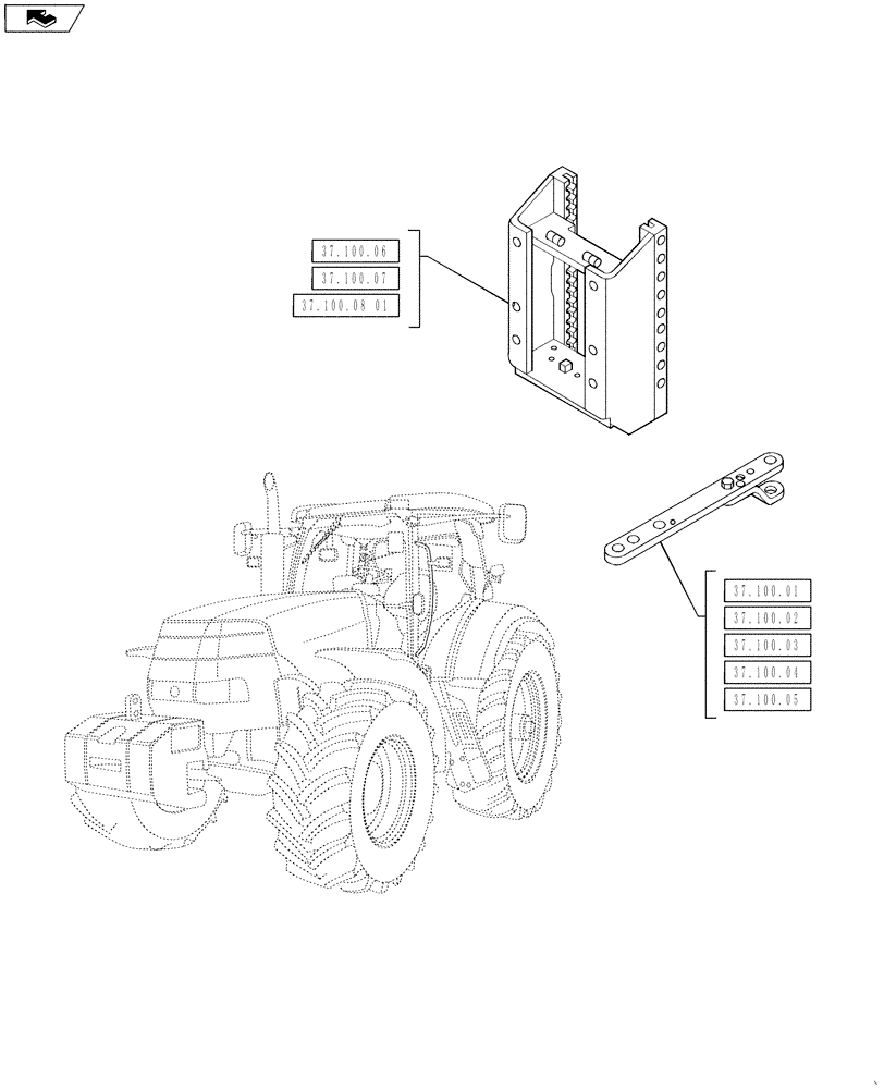 Схема запчастей Case IH PUMA 130 - (37.000.00) - PICTORIAL INDEX - TOWING HOOK AND BALLASTING (37) - HITCHES, DRAWBARS & IMPLEMENT COUPLINGS