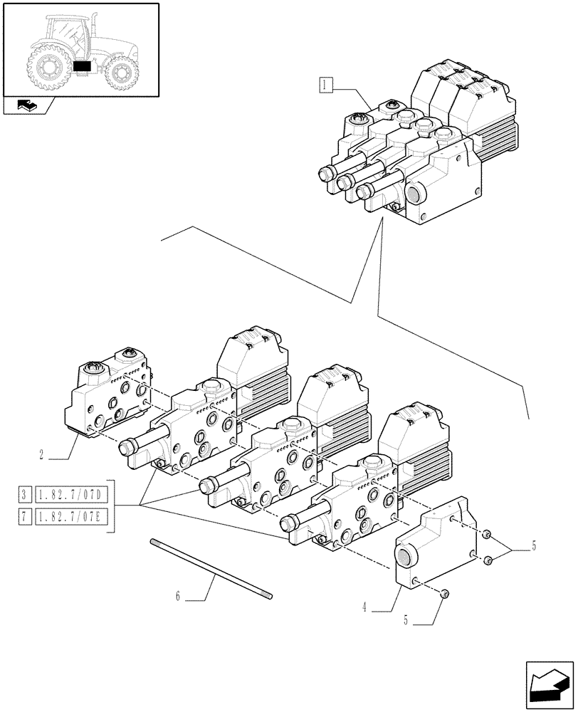 Схема запчастей Case IH PUMA 165 - (1.82.7/07B) - ELECTRONIC MID MOUNTED VALVES 3 SLICE - BREAKDOWN (07) - HYDRAULIC SYSTEM