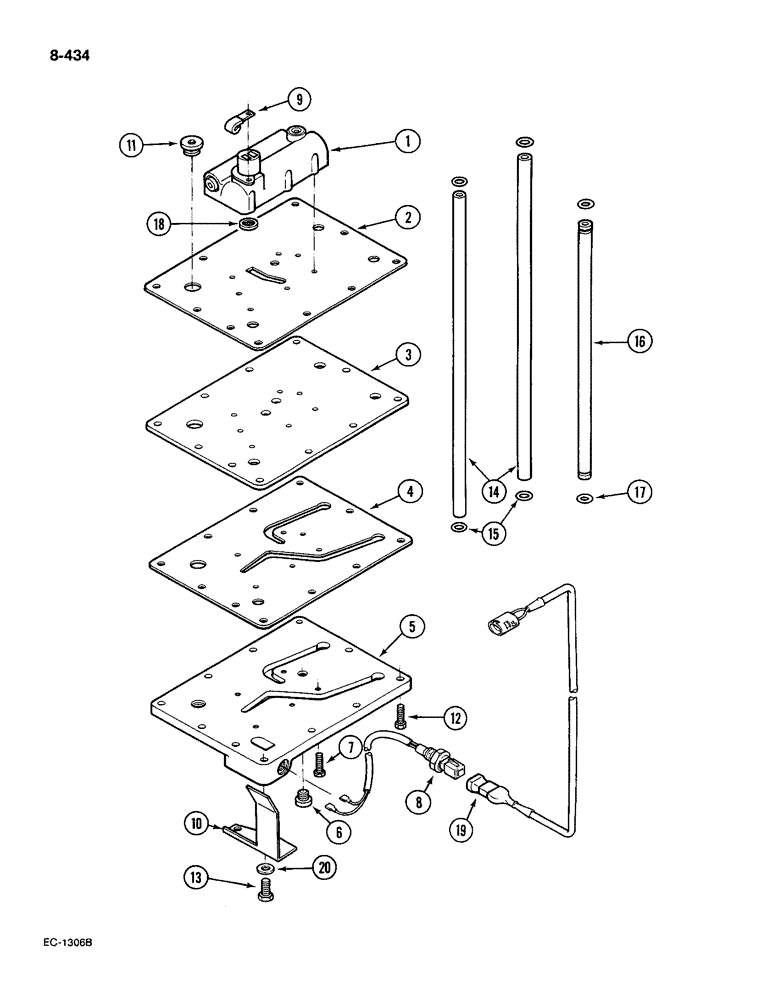 Схема запчастей Case IH 585 - (8-434) - REGULATOR VALVE AND PLATE, 2 SPEED POWER SHIFT, TRACTOR WITHOUT FORWARD AND REVERSE, (08) - HYDRAULICS