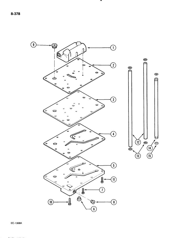 Схема запчастей Case IH 885 - (8-378) - REGULATOR VALVE AND PLATE, 4 WHEEL DRIVE, WITHOUT 2 SPEED POWER SHIFT, PIN 18001 AND AFTER (08) - HYDRAULICS
