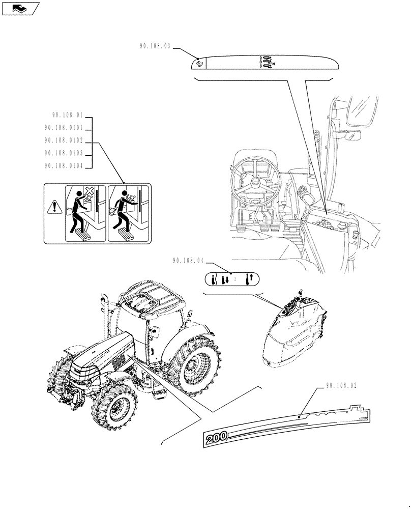 Схема запчастей Case IH PUMA 200 - (90.000.00[04]) - PICTORIAL INDEX - PLATFORM, CAB, BODYWORK AND DECALS (90) - PLATFORM, CAB, BODYWORK AND DECALS