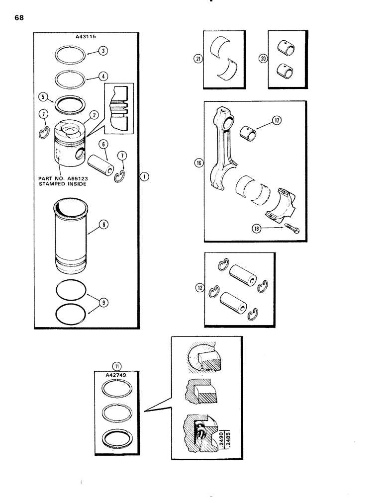 Схема запчастей Case IH 504BD - (068) - PISTON ASSEMBLY AND CONNECTING RODS, ENGINE LESS FUEL DEVICE, 504BD NATRUALLY ASPIRATED ENGINES (02) - ENGINE