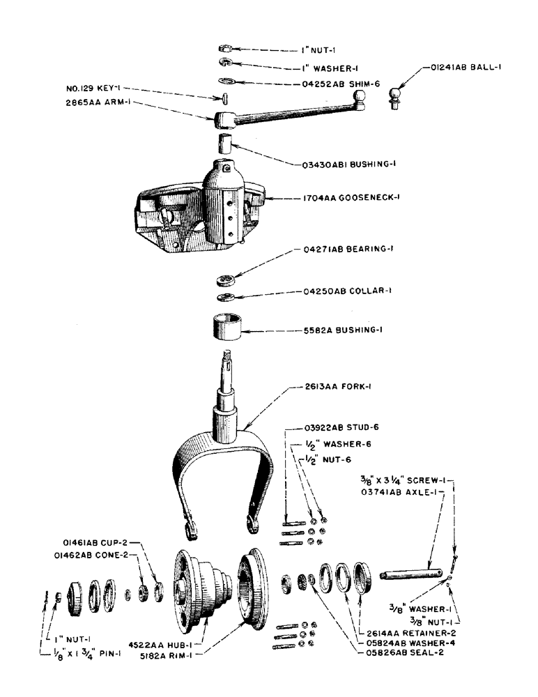 Схема запчастей Case IH DC-SERIES - (106) - SINGLE FRONT WHEEL FOR "DC" TRACTOR, SINGLE FRONT WHEEL FORK AND SPINDLE FOR "DC" TRACTOR (06) - POWER TRAIN
