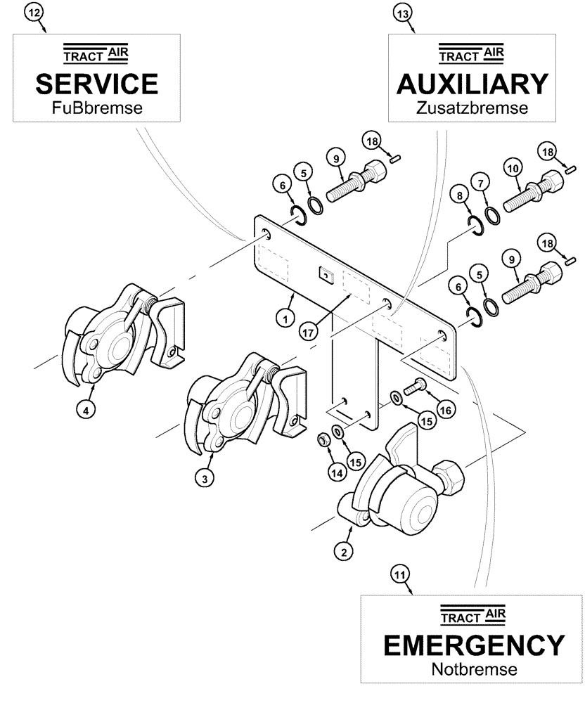 Схема запчастей Case IH MX120 - (07-17) - PNEUMATIC TRAILER BRAKE COUPLINGS (07) - BRAKES
